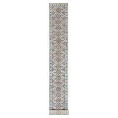 2'7 "x21'9" Vista White Annodato a mano Unico Fiore Rosette Border XL Runner Rug Ruggerino