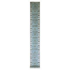 2'7 "x22' Azul Anudada a Mano Agra Shah Abbas Alfombra Corredera de Lana con Diseño de Vides Florales
