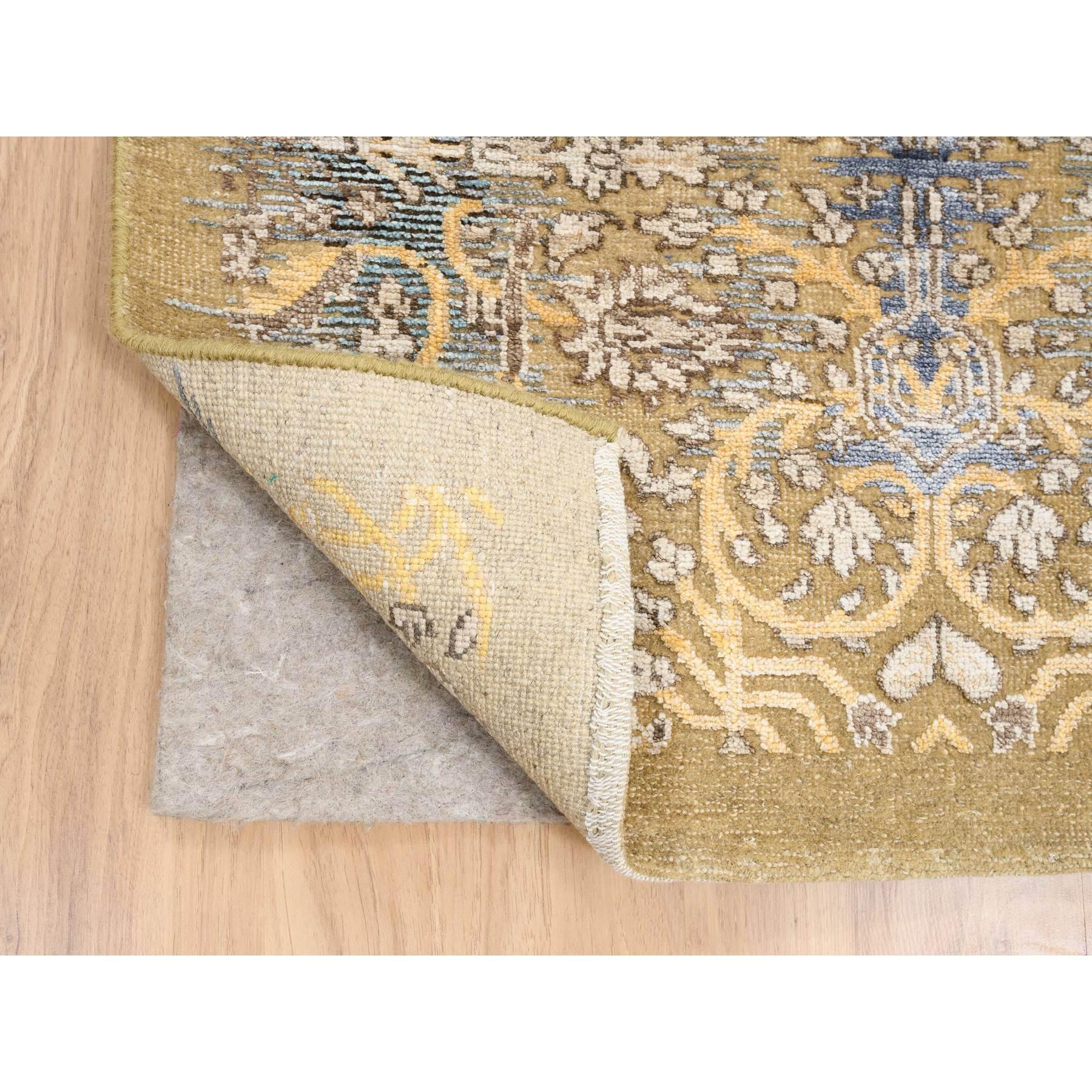 Medievale Tappeto Runner XL marrone oro annodato a mano, seta con lana testurizzata, 2'7 