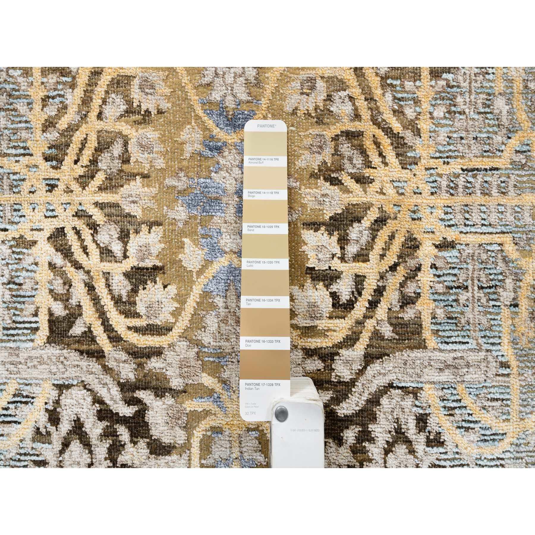 Indiano Tappeto Runner XL marrone oro annodato a mano, seta con lana testurizzata, 2'7 