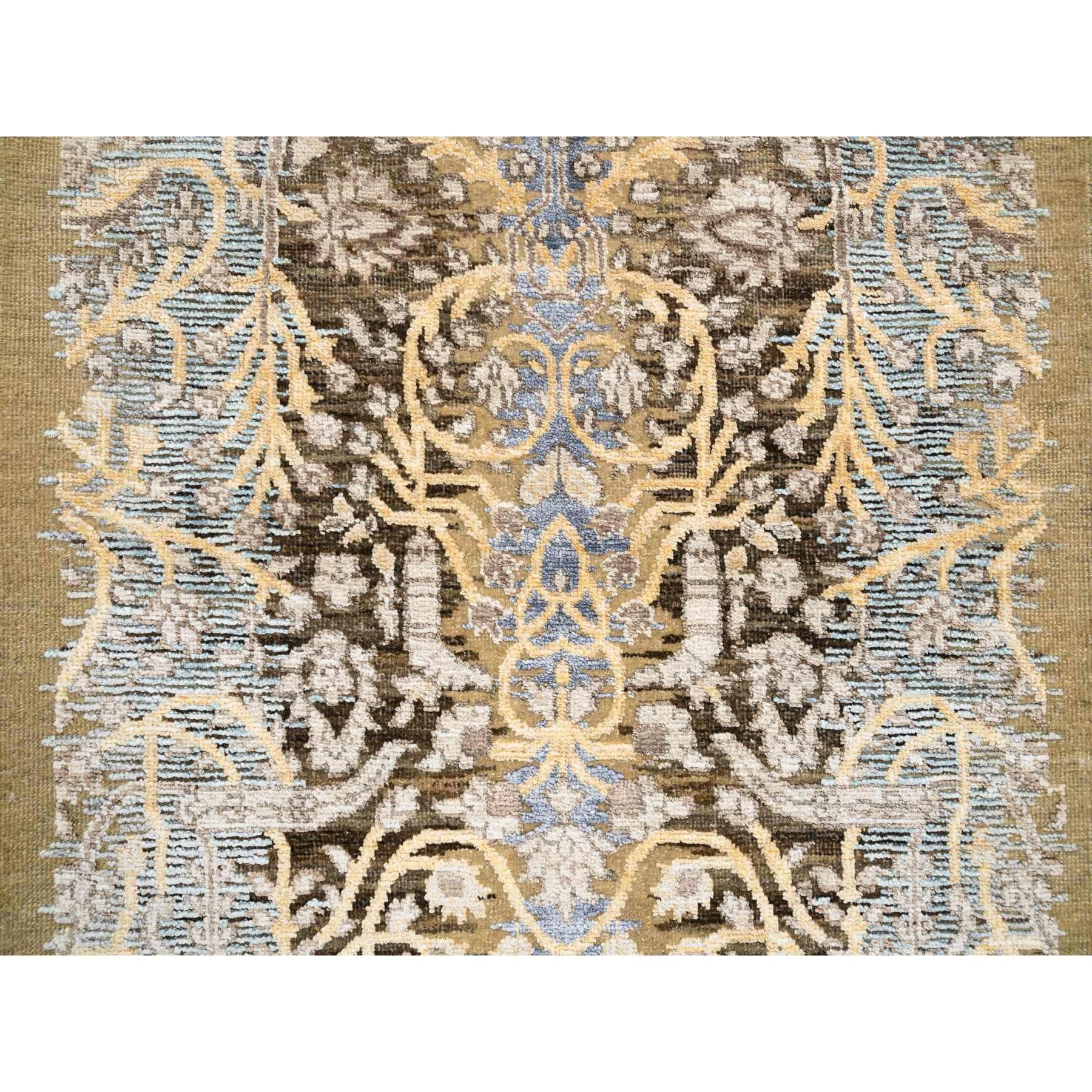 Annodato a mano Tappeto Runner XL marrone oro annodato a mano, seta con lana testurizzata, 2'7 