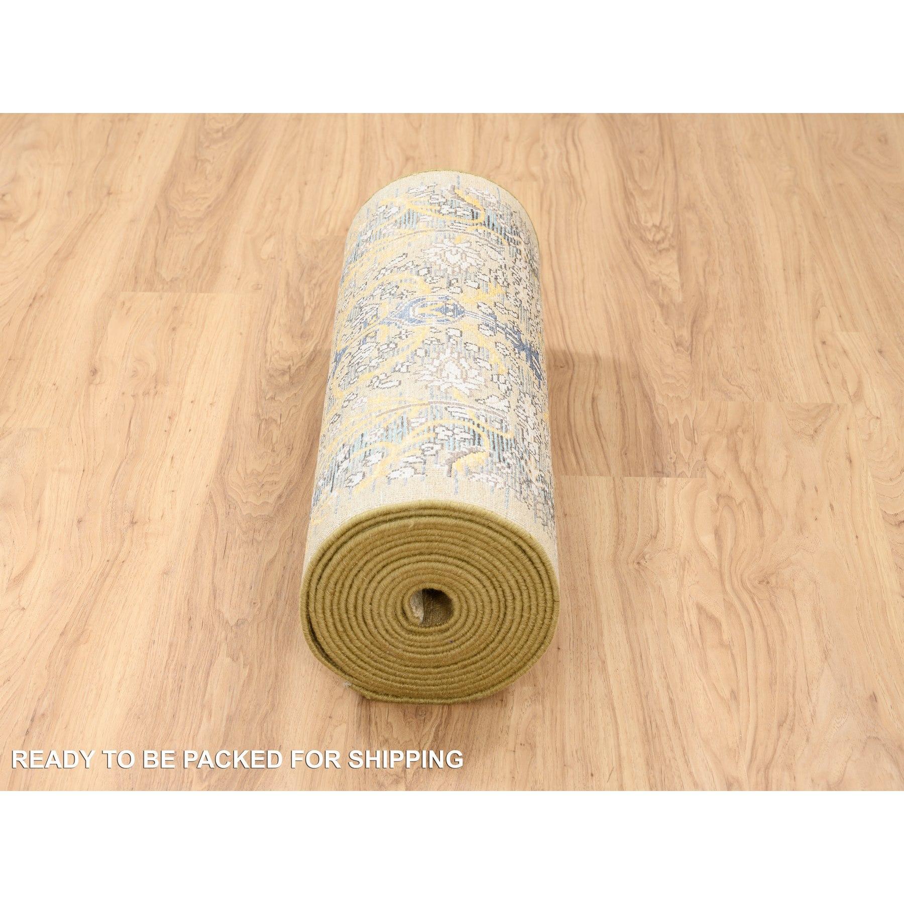 Tappeto Runner XL marrone oro annodato a mano, seta con lana testurizzata, 2'7 