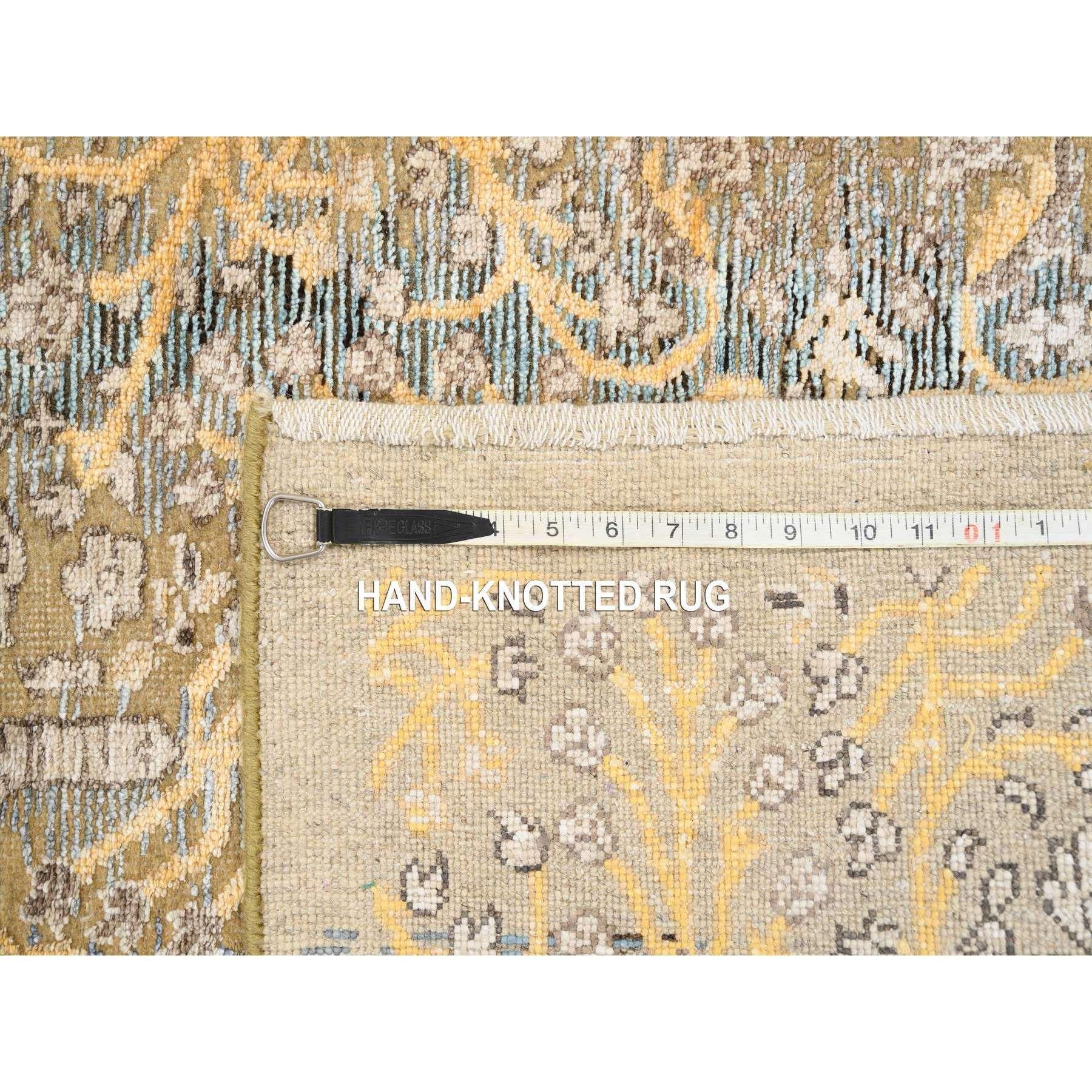 Seta Tappeto Runner XL marrone oro annodato a mano, seta con lana testurizzata, 2'7 