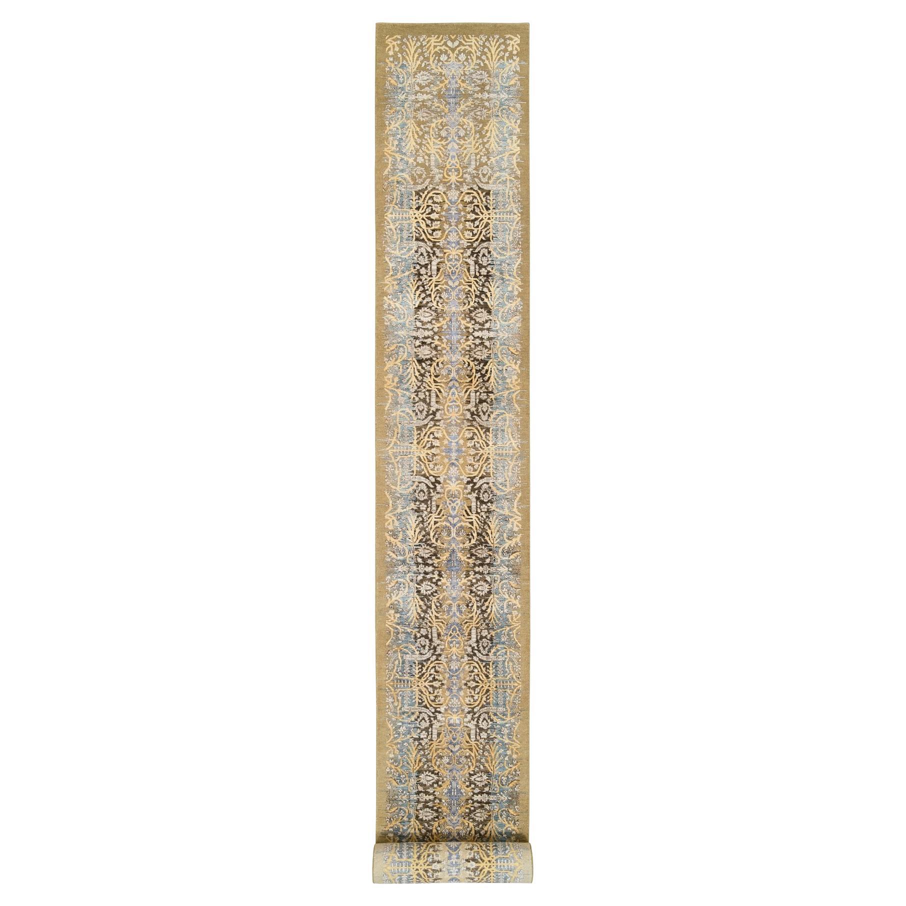 2'7 "x22' Gold Brown Handgeknüpft, Seide mit texturierter Wolle, XL Läufer Teppich