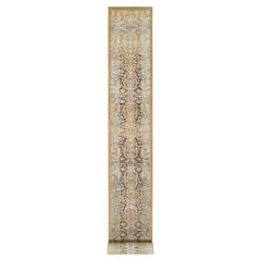 2'7 "x22' Tapis de course Gold Brown, noué à la main, soie et laine texturée, XL