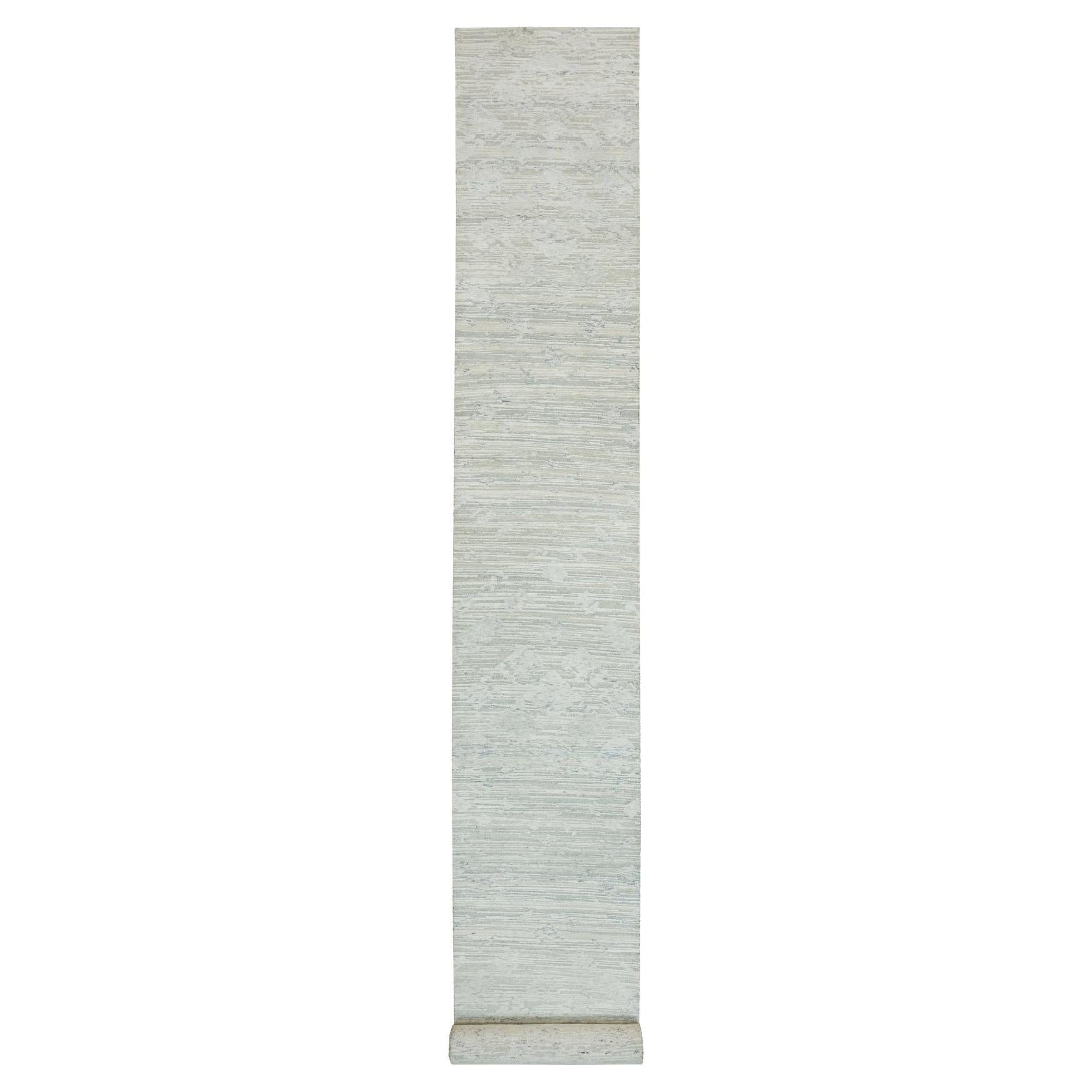 2'7 "x22' Grau Modernes Design Ungefärbt Natürliche Wolle Handgeknüpft Läufer Orientteppich