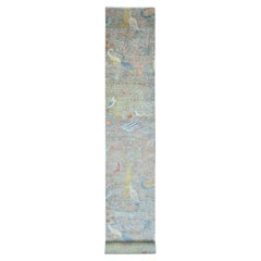2'7 "x22' Tapis de course en laine grise Knots/One Design Birds of Paradise nouée à la main