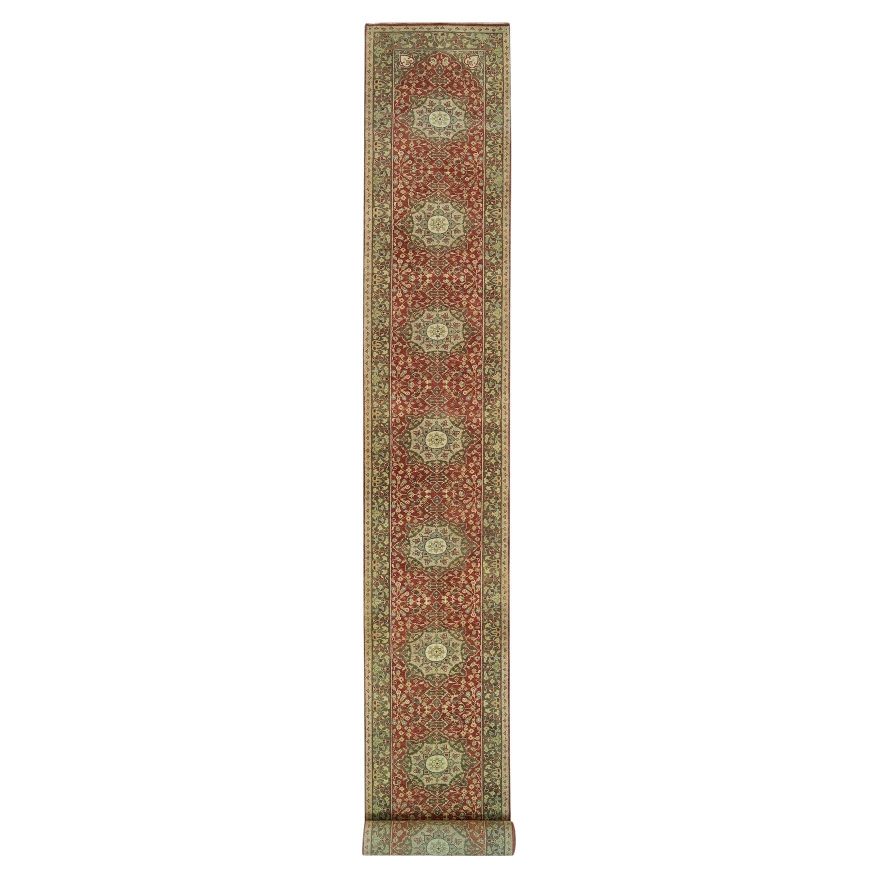 2'7"x22' Red Antiqued Tabriz Haji Jalili Design All Wool Hand Knotted Runner Rug