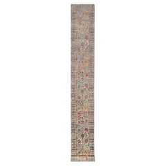2'7 "x22' Tapis de course XL en soie et laine nouée à la main 2'7 "x22' White Directional Vase
