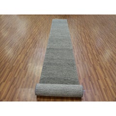 2'7"x22'1" Gray Grass Undyed Wool Design Hand Knotted XL Runner Oriental Rug