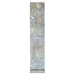 2'7"x22'1" Gray Peshawar Birds of Paradise Design Hand Knotted Wool Runner Rug