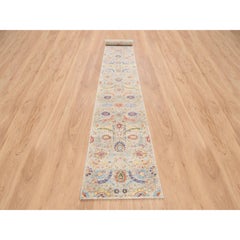 2'7"x22'2" Tan, Hand Knotted Sickle Leaf Design Silk With Wool, XL Runner Rug