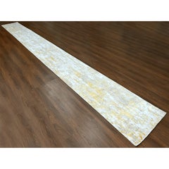 2'7'x23'6" Beige with Gold Abstract Design Wool and Silk Hand Knotted Runner Rug