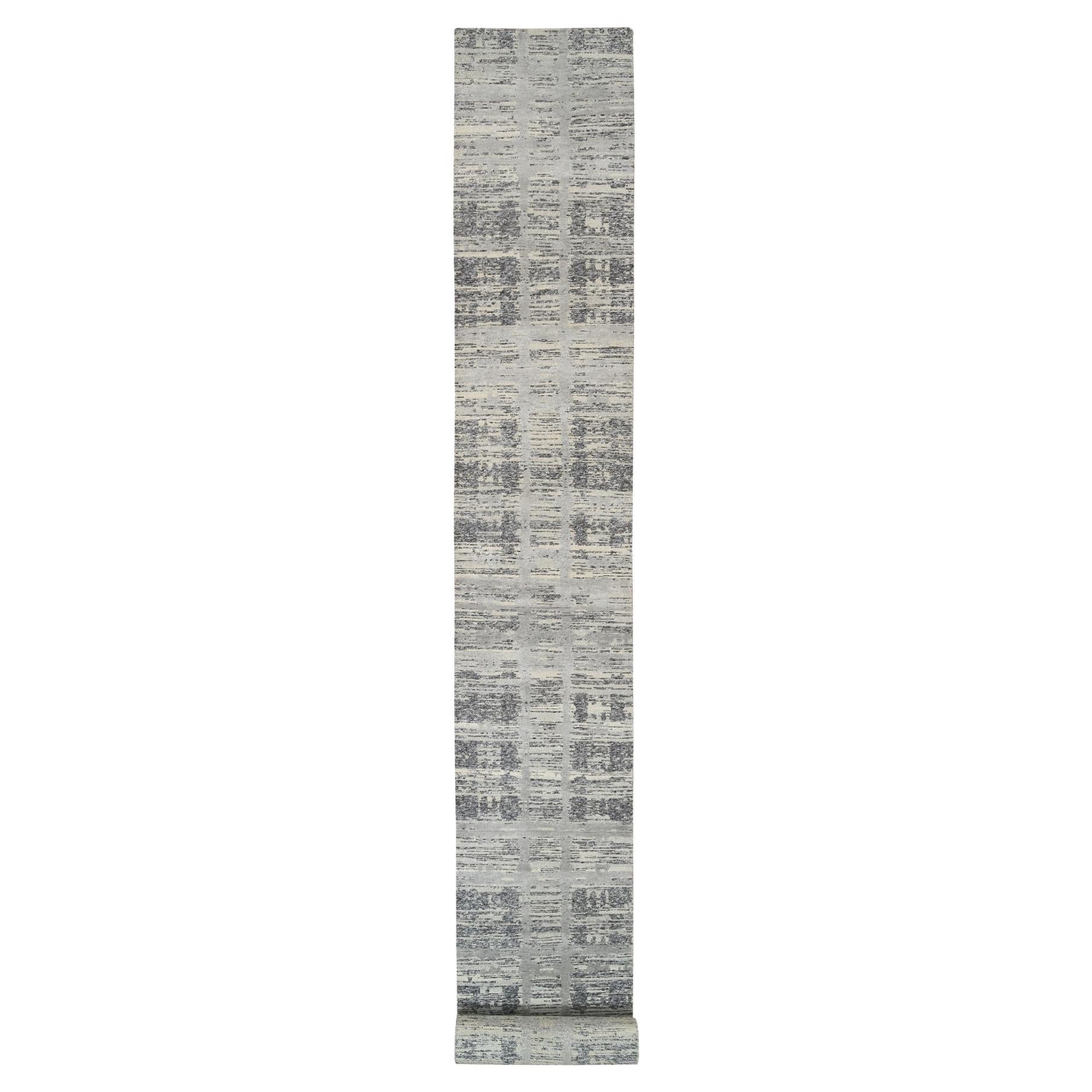 2'7 "x23'8" Grigio Lana Naturale Annodato a Mano Design Moderno XL Runner Tappeto Orientale