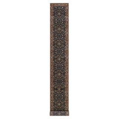 2'7"x23'8" Midnight Blue Antiqued All Over Design Hand Knotted Wool Runner Rug