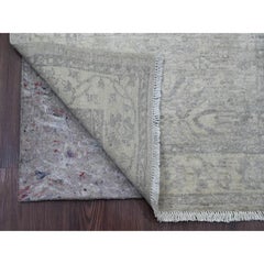 2'7"x23'8" Misty Gray Peshawar with Heriz Design Hand Knotted Wool Runner Rug