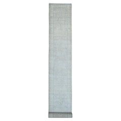 Tappeto Runner in lana annodato a mano 2'7 "x23'8" grigio Peshawar con disegno Heriz