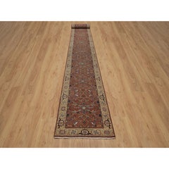 2'7"x23'9" Red Antiqued Re-Creation All Over Design Hand Knotted Wool Runner Rug