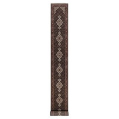 2'7"x24'1" Black Tabriz Mahi with Fish Design Hand Knotted Pure Wool Runner Rug