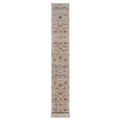 2'7"x24'1" Ivory Hand Knotted Sickle Leaf Design Silk with Wool XL Runner Rug