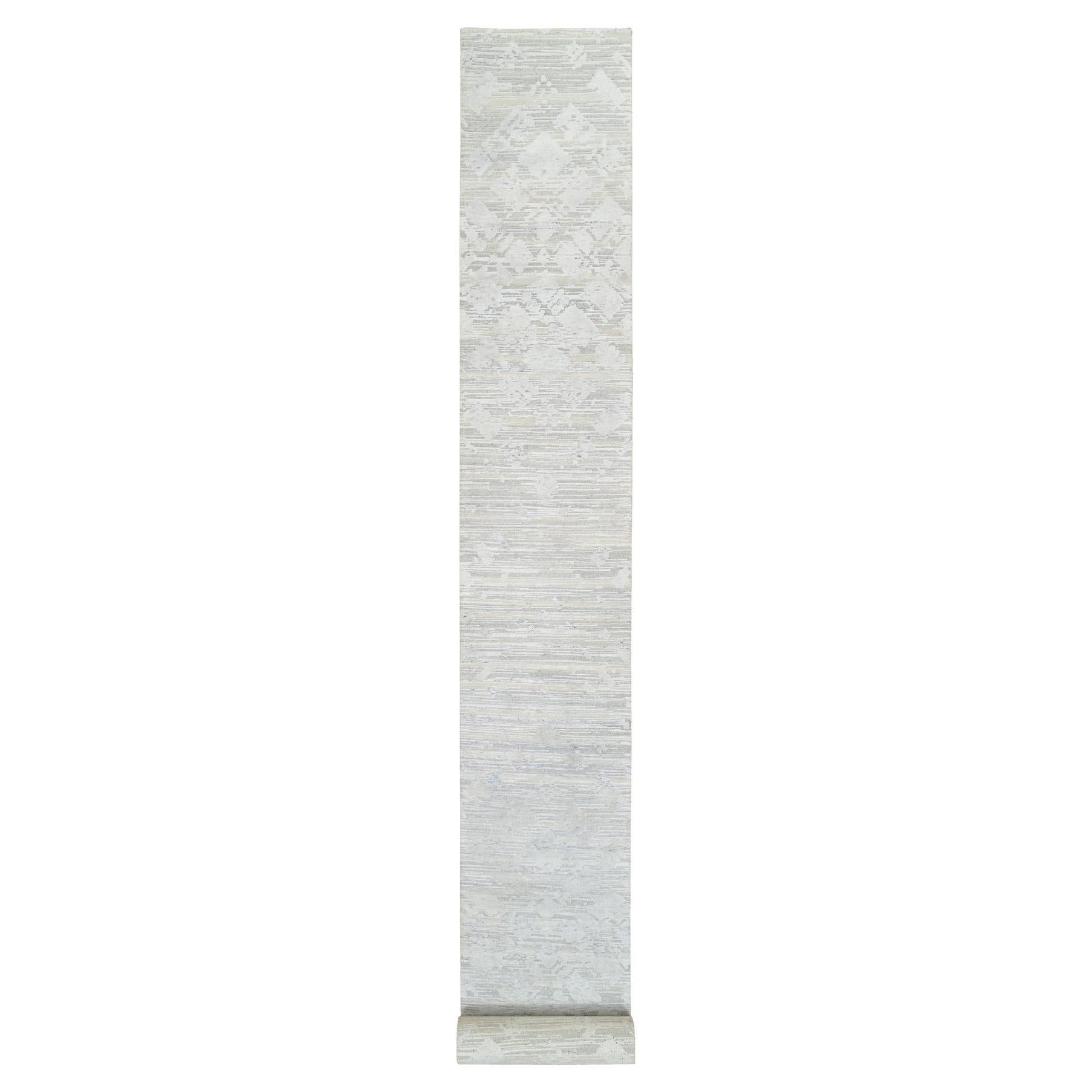 2'7"x24'3" Gray Modern Hand Knotted Hand Spun Natural Wool Runner Oriental Rug