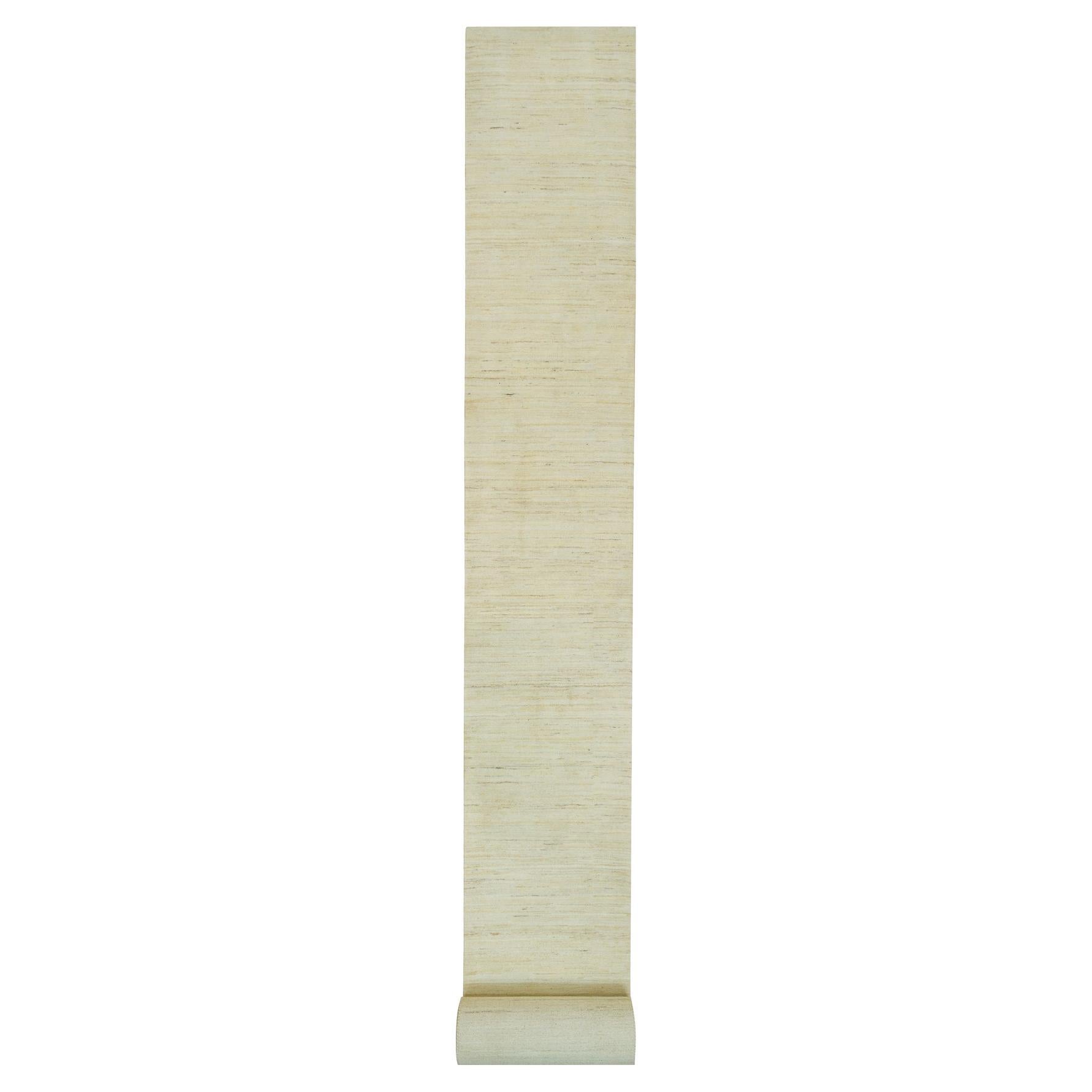 2'7 "x25'1" Lana Blanca Envejecida Anudada a Mano Lori Buft Gabbeh Alfombra de Diseño Liso