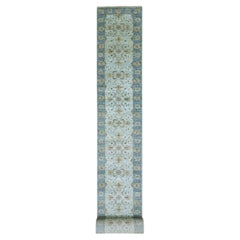 2'7"x25'10" Blue Shah Abbas Floral Design Hand Knotted Wool Runner Oriental Rug