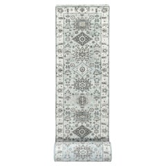Tappeto orientale 2'7 "x25'10" Cloud Gray annodato a mano in lana Karajeh Design XL Runner