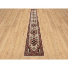 2'7"x25'5" Ivory Hand Knotted Antiqued Fine Heriz Re-Creation Wool Runner Rug
