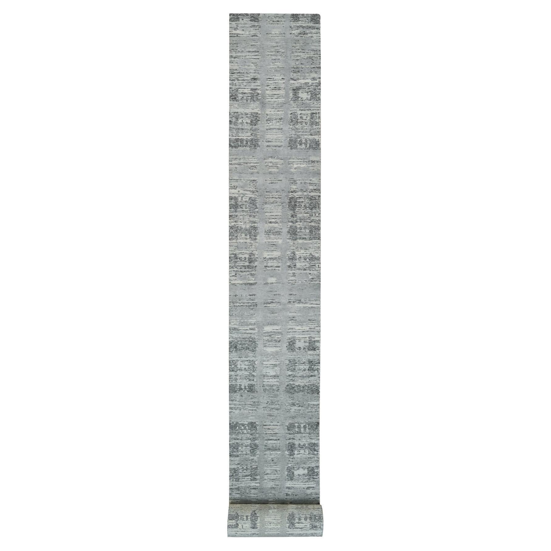 2'7 "x25'6" Gris Lana Hilada a Mano Diseño Moderno Anudado a Mano Alfombra Oriental XL Runner en venta