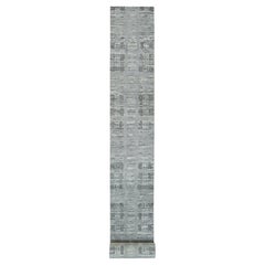 2'7 "x25'6" Grauer handgesponnener Wolle handgeknüpftes modernes Design XL Läufer Orientteppich