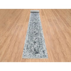 2'7"x25'8" Gray Wool And Silk Hand Knotted Broken Persian Design XL Runner Rug