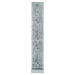 2'7 "x25'8" Tapis de course gris en laine et soie, noué à la main, Broken Persian Design Rugs XL