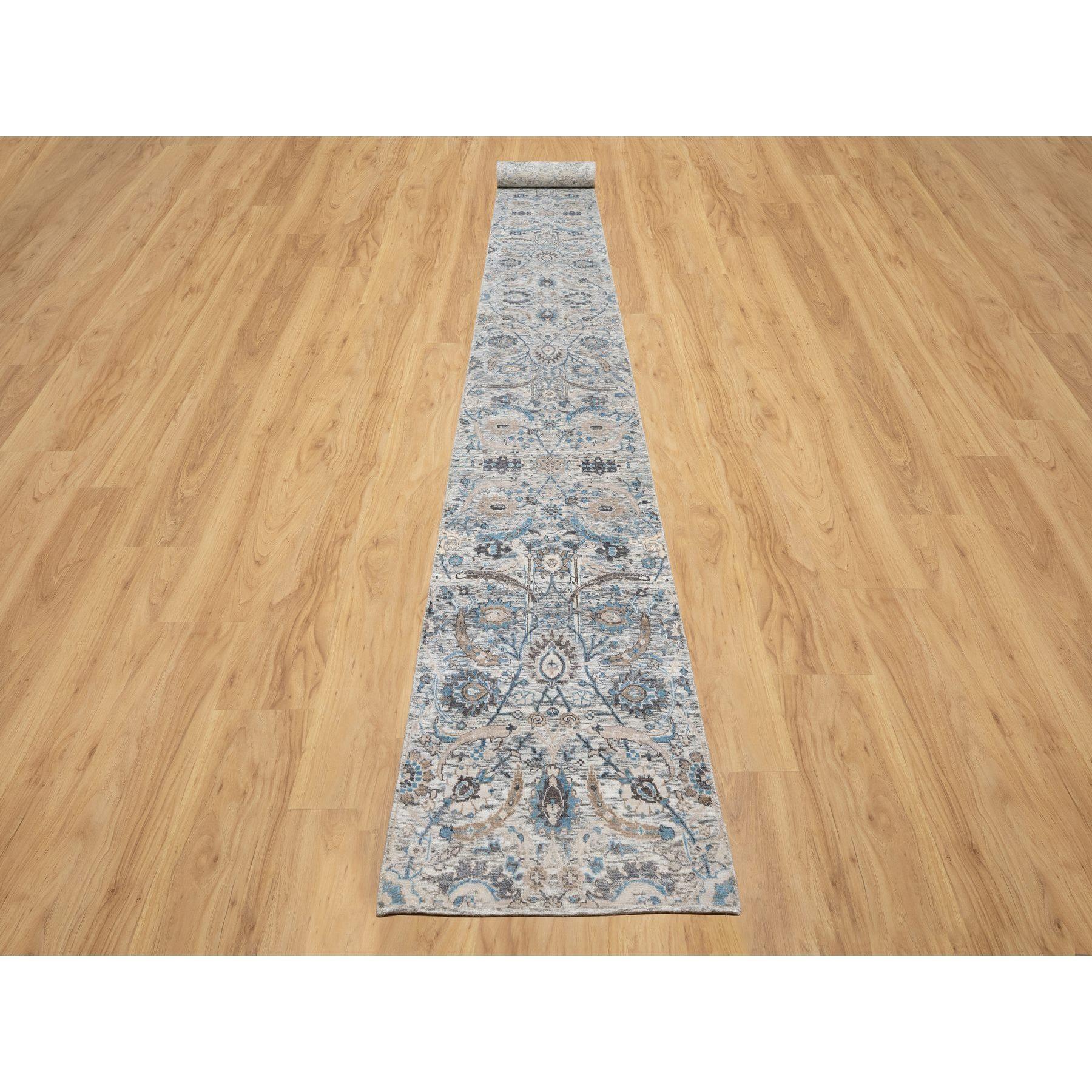 This is a truly genuine one-of-a-kind Sickle Leaf Design Soft Pile, Silk With Textured Wool Hand Knotted, Oversized Oriental Rug. It has been Knotted for months and months in the centuries-old weaving craftsmanship techniques by expert