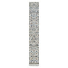 2'7"x25'9" Pristine White Hand Knotted Sickle Leaf Silk and Wool XL Runner Rug