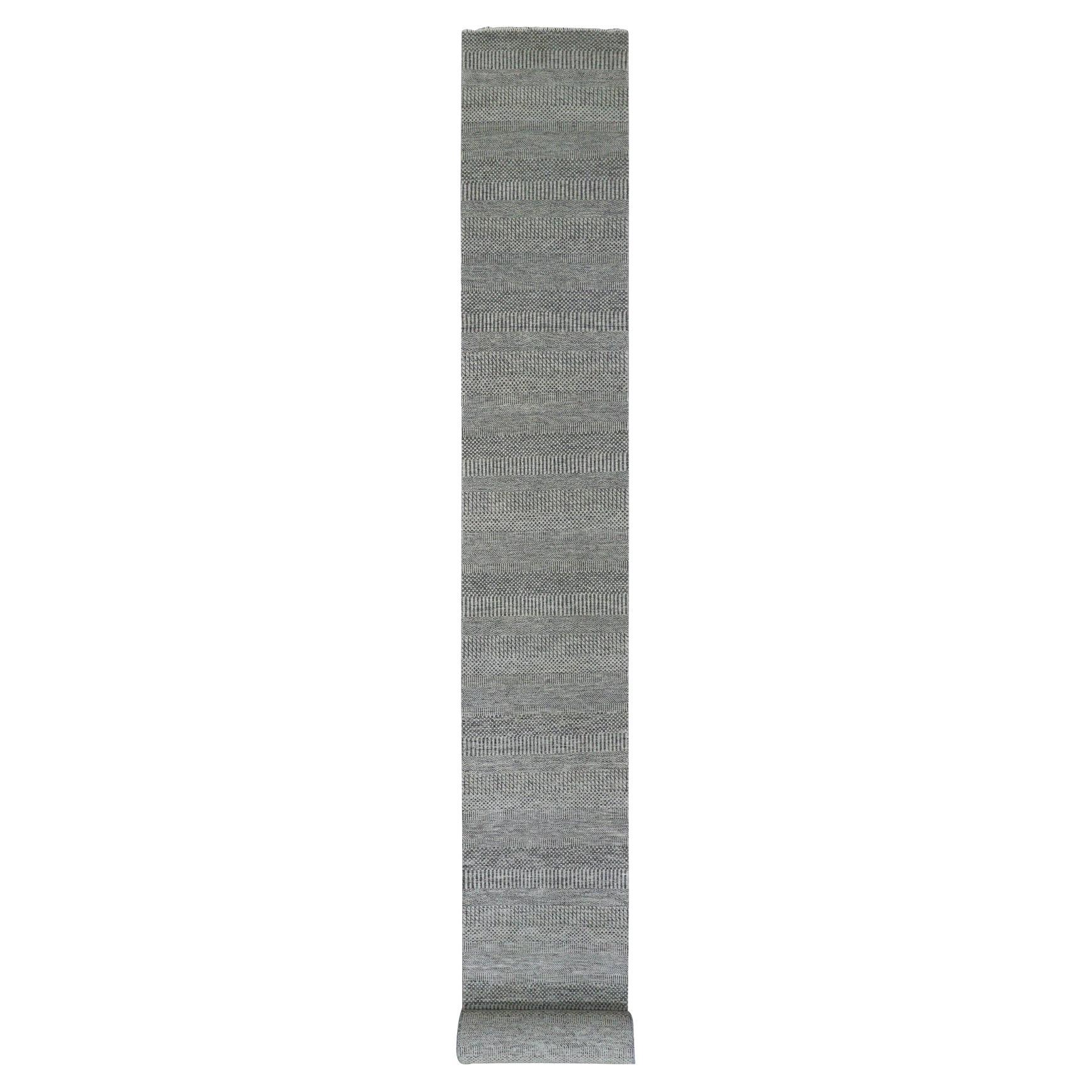 2'7 "x26'3" Goose Gray Laine non teintée nouée à la main Grass XL Runner Tapis d'Orient