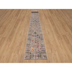2'7"x27'3" Ivory Vase Design Hand Knotted Silk with Wool XL Runner Oriental Rug