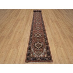 2'7"x27'8" Red Antiqued Fine Heriz Re-Creation Pure Wool Hand Knotted Runner Rug