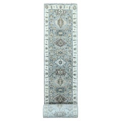 Tappeto orientale Runner in lana annodato a mano con design geometrico Karajeh grigio 2'7 "x27'9"