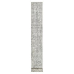 2'7 "x28' Tapis de course XL en laine naturelle non teintée au design moderne gris, noué à la main