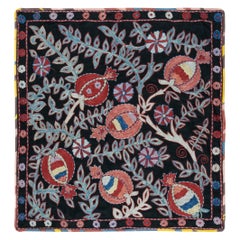 27x28 in Modern 100% Silk Wall Hanging. Embroidered Tablecloth. Black Throw