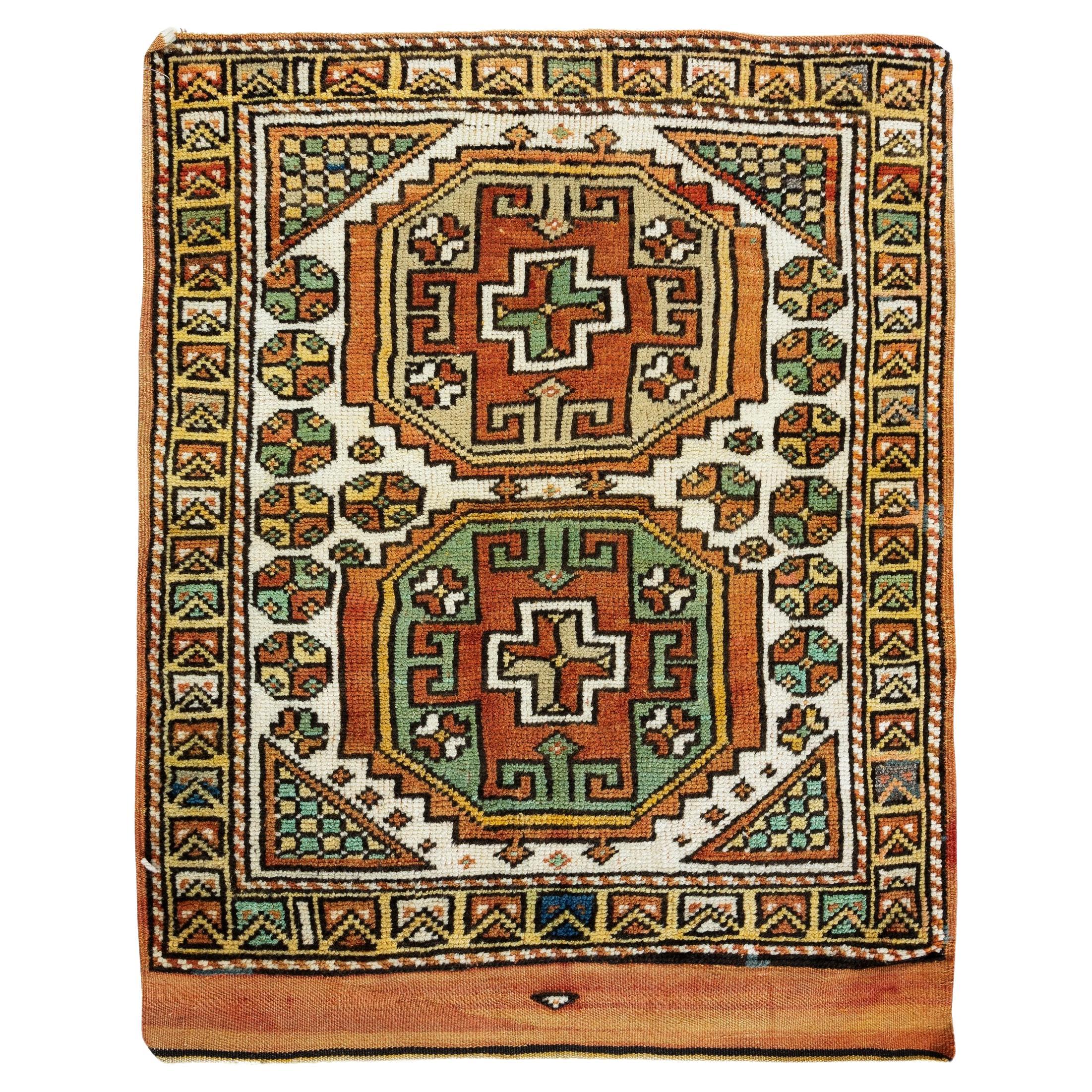 2.7x3 Ft Vintage Geometric Pattern Turkish Hand Knotted Accent Rug