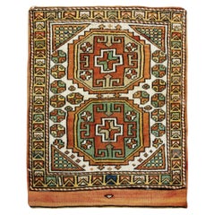 7x3 Ft Vintage Türkischer handgeknüpfter Akzent-Teppich mit geometrischem Muster
