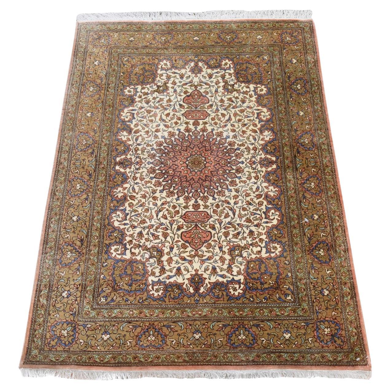 2
7 "x3
10" Elfenbein Persisch Qum 400 KPSI Superfein 100% Seide Handgeknüpft Teppich im Angebot