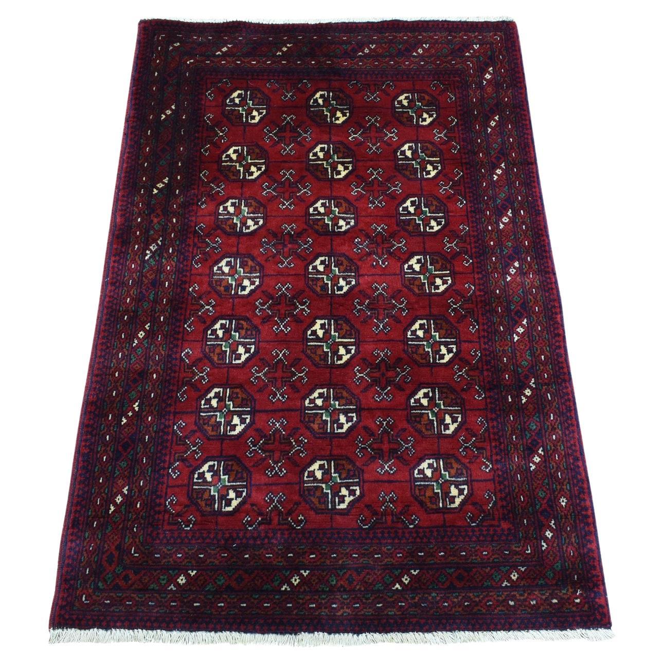 2
7 "x3
10" Roter afghanischer Khamyab Bokara Wollstamm handgeknüpft Orientteppich