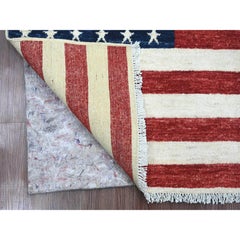 2'7"x3'10" Red American Flag Wall Hanging Hand Knotted Soft Wool Oriental Rug