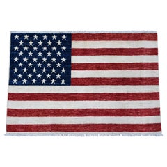 2'7"x3'10" Red American Flag Wall Hanging Hand Knotted Soft Wool Oriental Rug