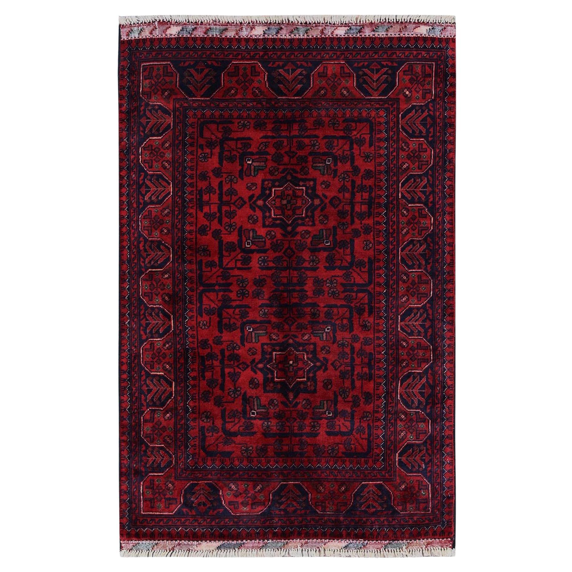 2
7 "x3
10" Rot Hand geknüpft Afghan Khamyab Geometrische Design Wolle Orientteppich