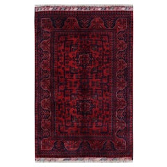 2
7 "x3
10" Rot Hand geknüpft Afghan Khamyab Geometrische Design Wolle Orientteppich