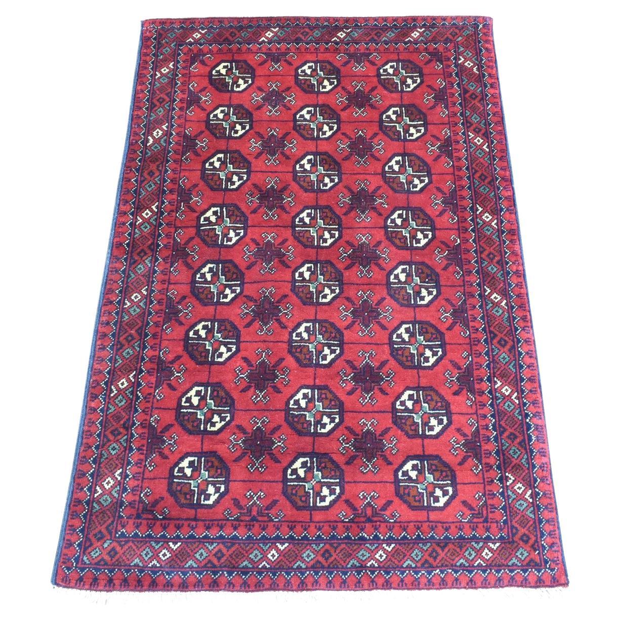 2
7"x3
10" Red, Hand Knotted Afghan Khamyab Soft Organic Wool Rug